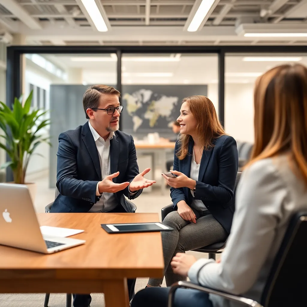Professional coach in gesprek met een cliënt over carrièredoelen