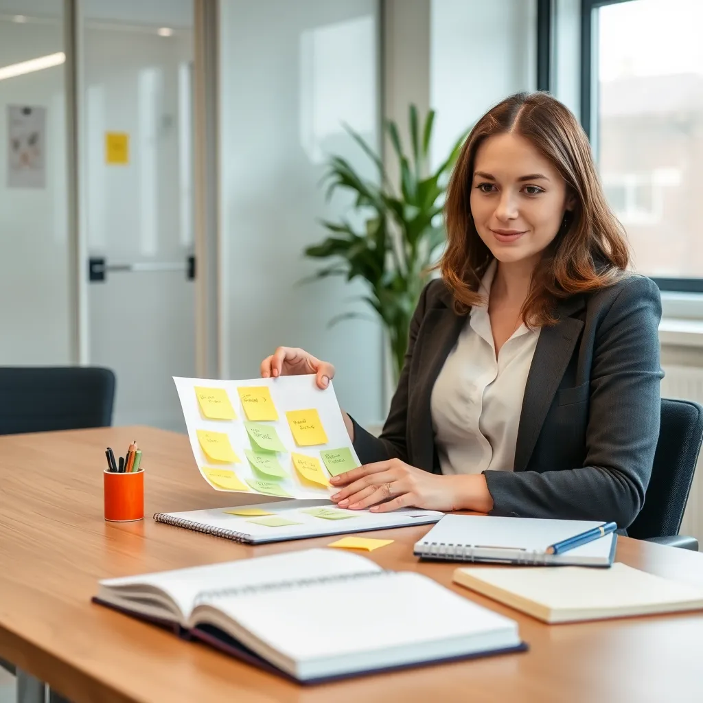 Professional die een carrièreplan implementeert met post-its en aantekeningen