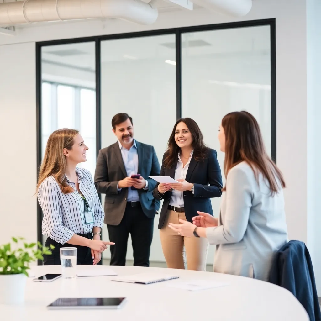 Professionals bespreken carrièreplanning in een modern Belgisch kantoor